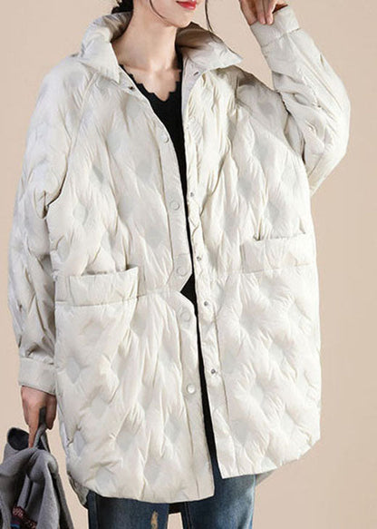 Beige Pockets Patchwork Winter Duck Down Jackets