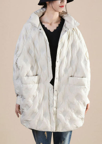 Beige Pockets Patchwork Winter Duck Down Jackets