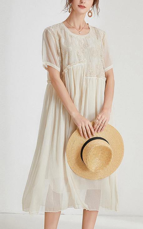 Beige Print Chiffon Asymmetrical Design Summer Maxi Dresses