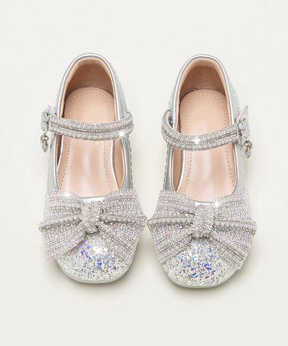 Beige Zircon Buckle Strap Kids Flat Feet Shoes
