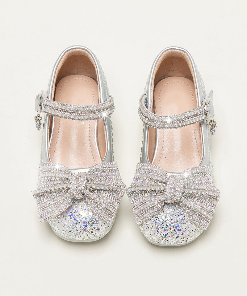 Beige Zircon Buckle Strap Kids Flat Feet Shoes