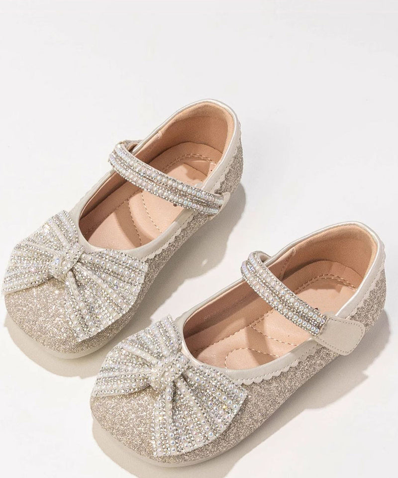 Beige Zircon Buckle Strap Kids Flat Feet Shoes