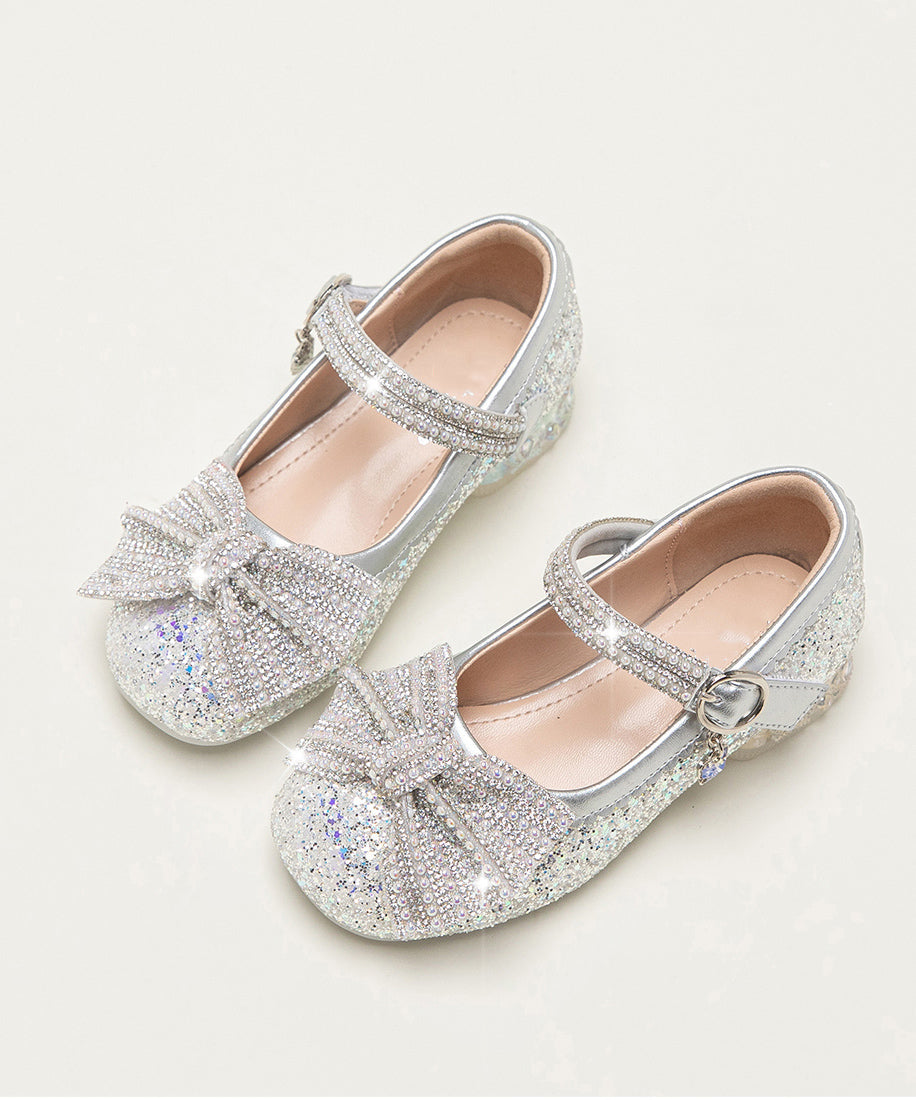 Beige Zircon Buckle Strap Kids Flat Feet Shoes