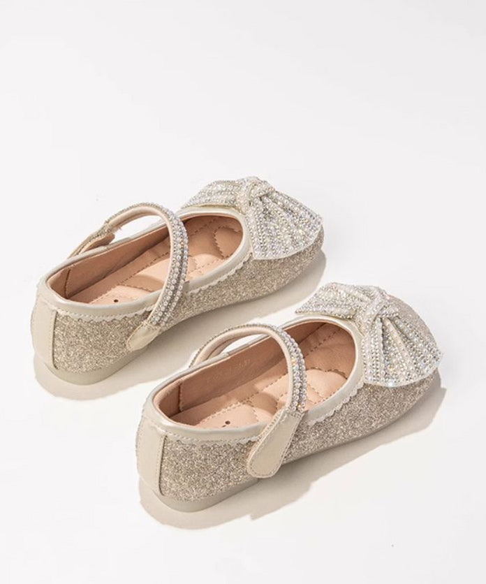 Beige Zircon Buckle Strap Kids Flat Feet Shoes