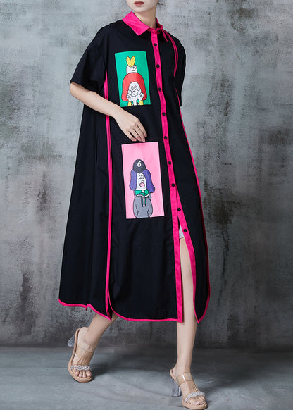 Black Applique Patchwork Cotton Vacation Dresses Summer