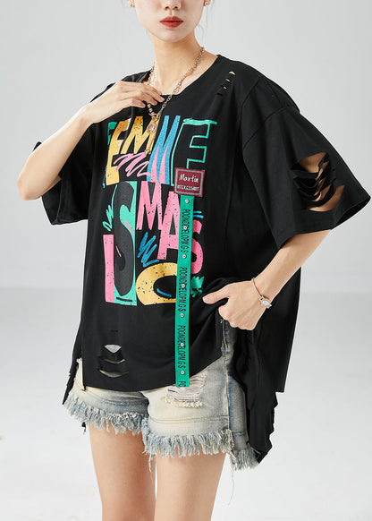 Black Asymmetrical Design Print Cotton Tank Summer
