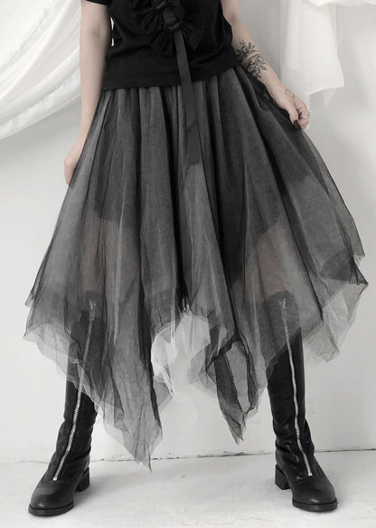 Black Asymmetrical Layered Tulle Maxi Skirt