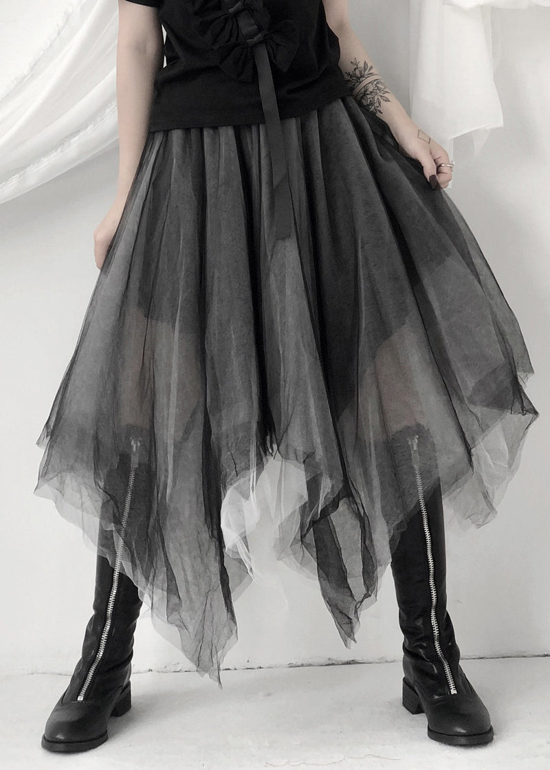 Black Asymmetrical Layered Tulle Maxi Skirt