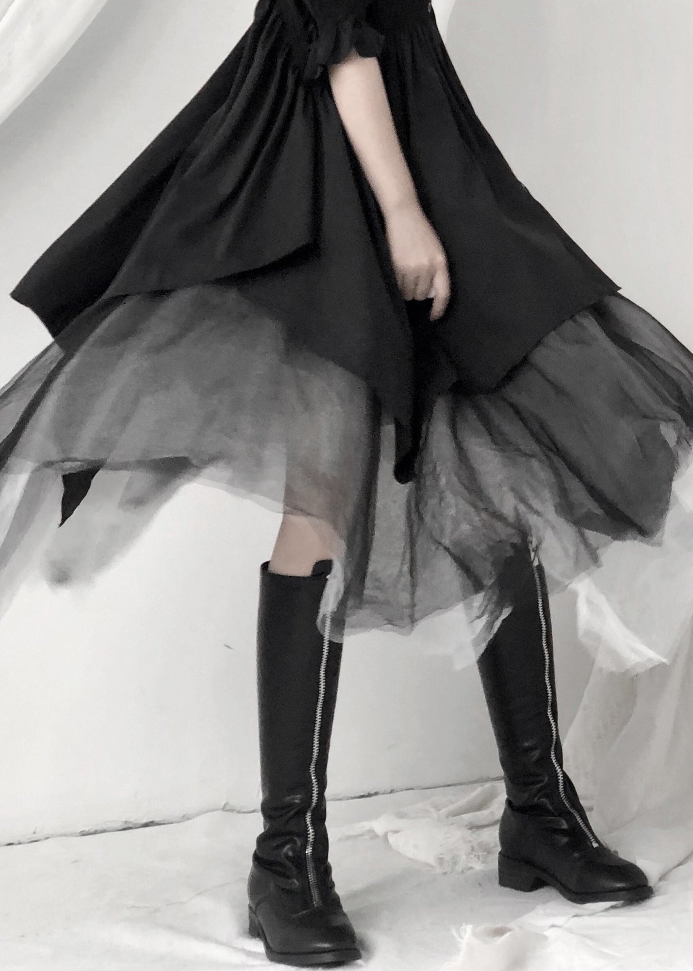 Black Asymmetrical Layered Tulle Maxi Skirt