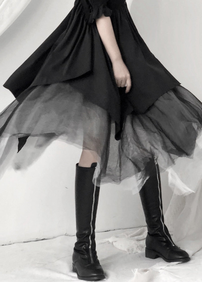 Black Asymmetrical Layered Tulle Maxi Skirt
