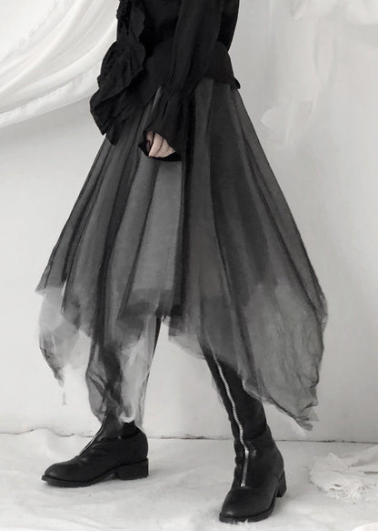 Black Asymmetrical Layered Tulle Maxi Skirt