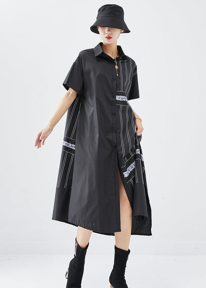 Black Asymmetrical Patchwork Cotton Dress Summer