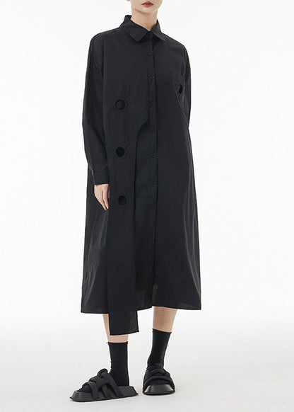 Black Asymmetrical Patchwork Cotton Maxi Dresses Spring