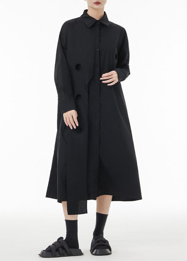 Black Asymmetrical Patchwork Cotton Maxi Dresses Spring