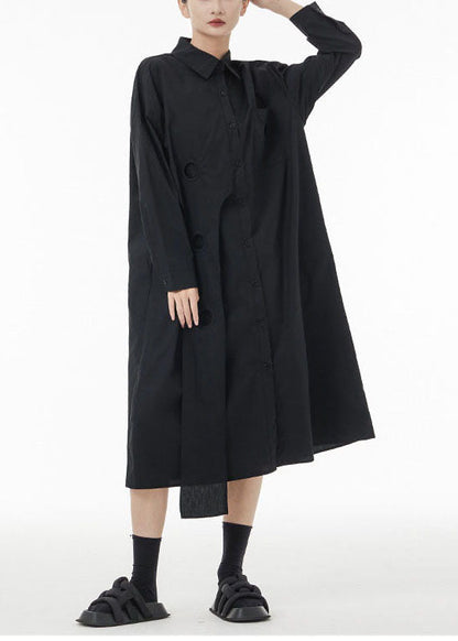 Black Asymmetrical Patchwork Cotton Maxi Dresses Spring