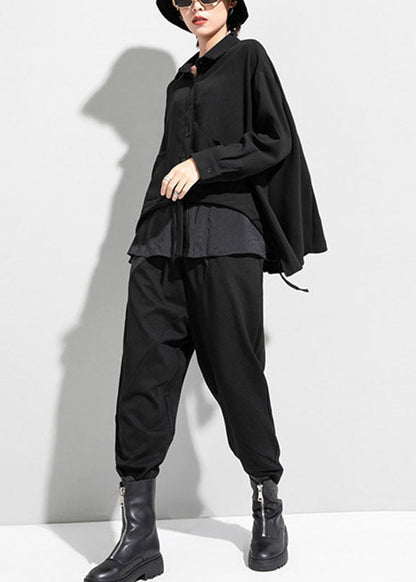 Black Black Button Asymmetrical Design Fall Long Sleeve Coat