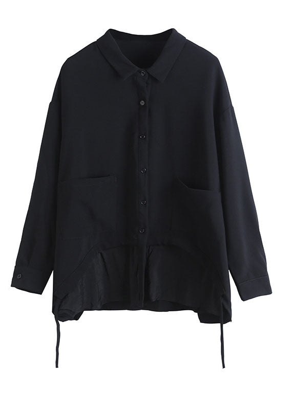 Black Black Button Asymmetrical Design Fall Long Sleeve Coat