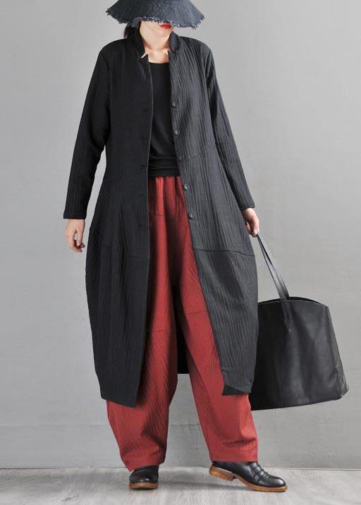 Black Button Long Linen Long Trench Coat