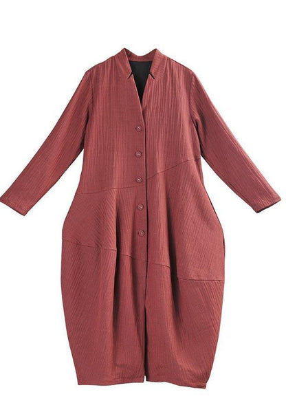 Black Button Long Linen Long Trench Coat
