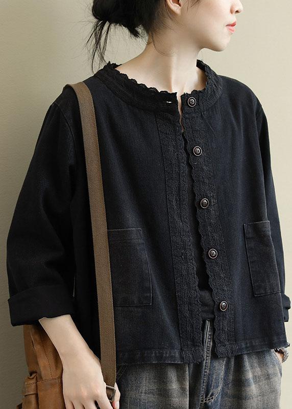 Loose Beige Retro Denim Pockets Coats Fall