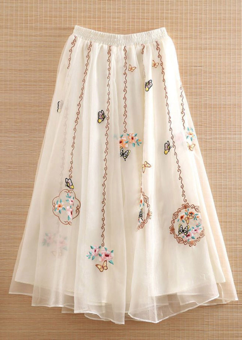 Black Elastic Waist Embroideried Tulle Maxi Skirts Summer