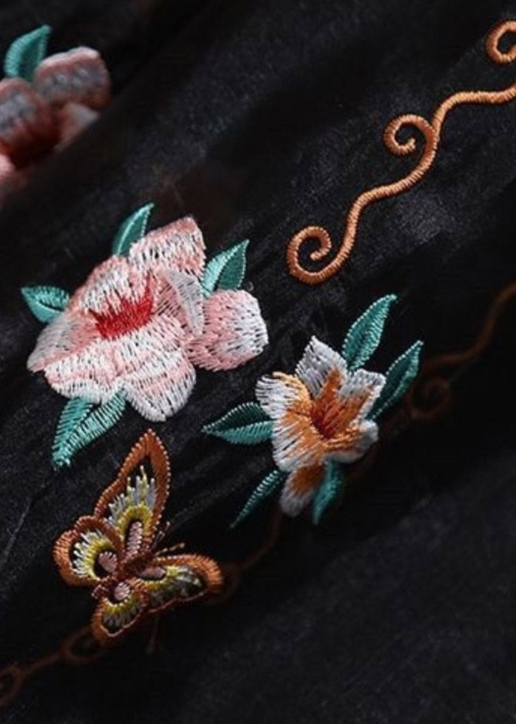 Black Elastic Waist Embroideried Tulle Maxi Skirts Summer