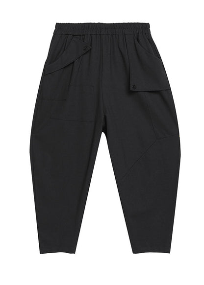 Black Elastic Waist Pockets Fall Harem Pants