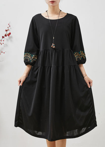 Black Embroidered Oversized Robe Dresses Bracelet Sleeve