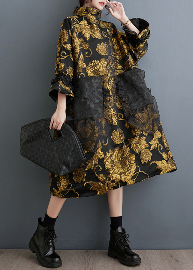Black High Neck Jacquard Silk Holiday Dresses Spring