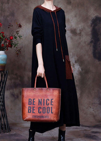 Black Hooded Woolen Sweatshirt Dress Winter