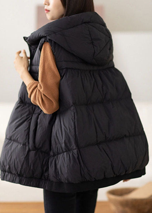 Black Hooded Zippered Warm Cotton Vest Winter