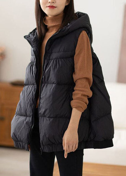 Black Hooded Zippered Warm Cotton Vest Winter