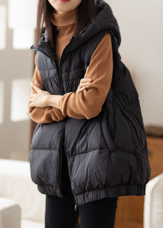 Black Hooded Zippered Warm Cotton Vest Winter