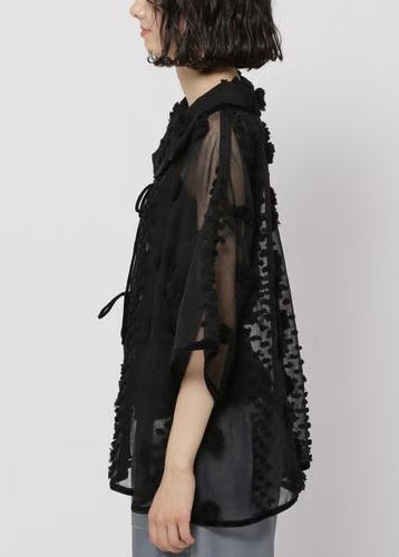 Black Jacquard Tulle Sheer Tops Summer