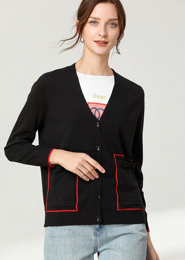 Black Knit Button Long Sleeve Cardigan
