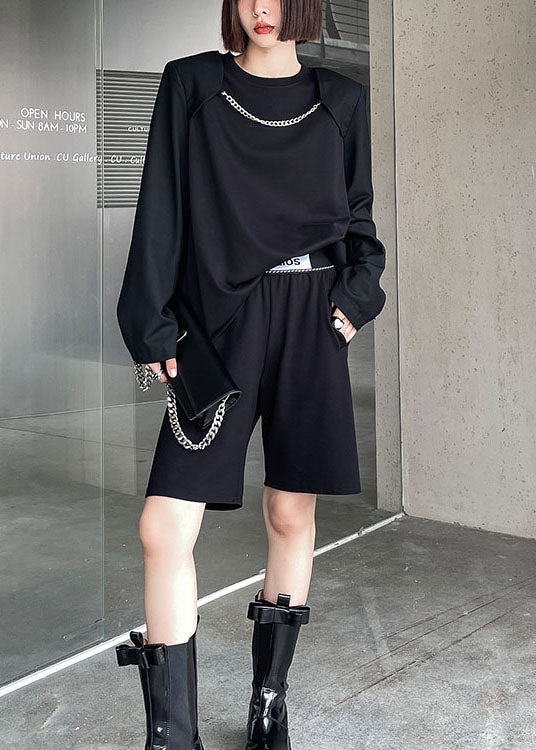 Black O-neck Loose Fall Long Sleeve Top