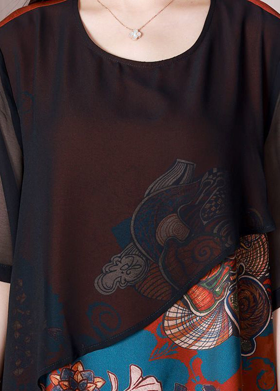 Black O-neck Patchwork Silk Fake Two Piece Long Dress Summer