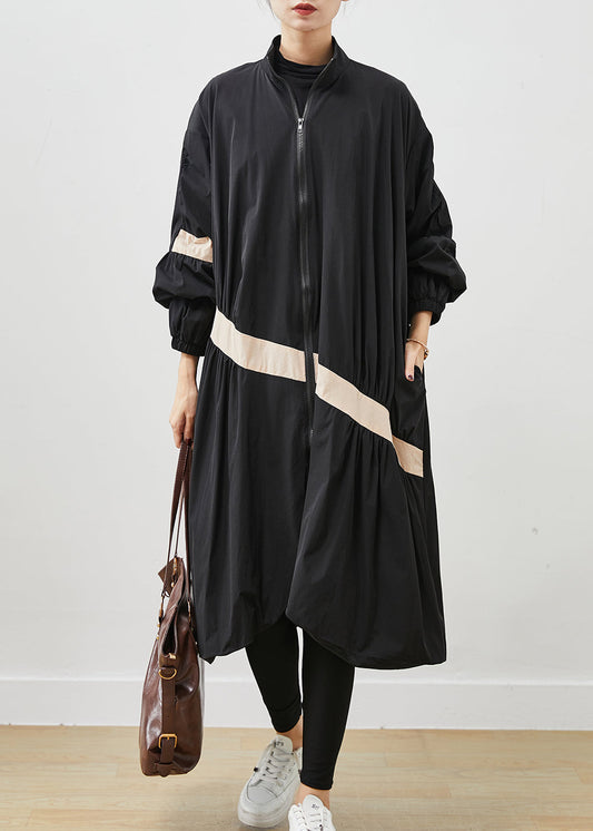 Black Oversized Patchwork Trench Coats Spring