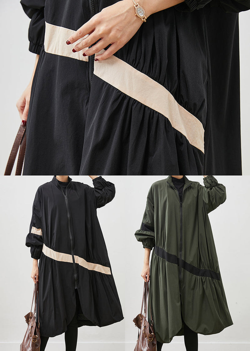 Black Oversized Patchwork Trench Coats Spring