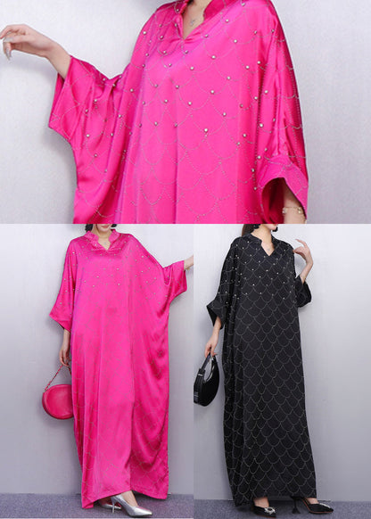 Black Oversized Rhinestone Silk Maxi Dresses Summer