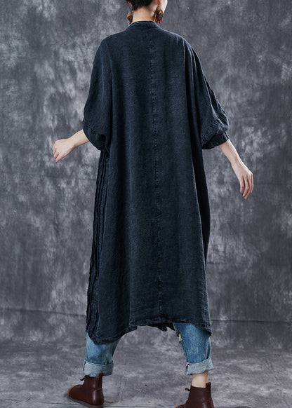 Black Oversized Wrinkled Denim Oriental Dress Spring