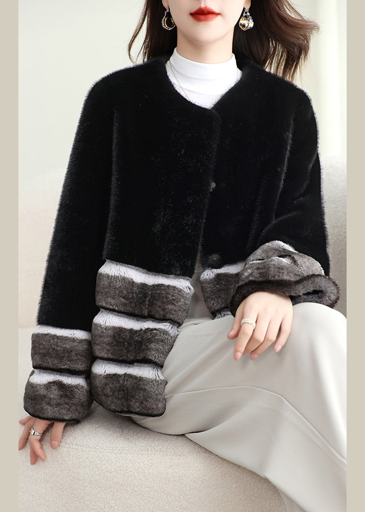 Black Patchwork Mink Velvet Coats Winter
