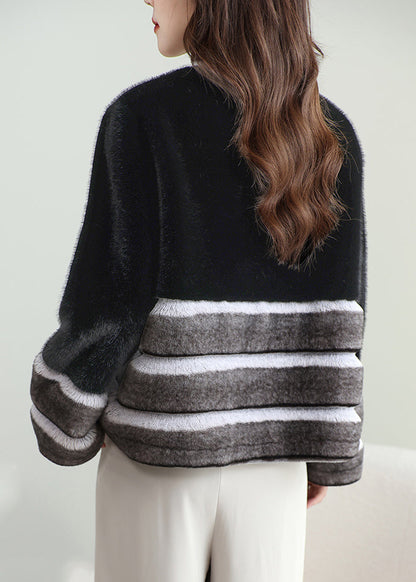 Black Patchwork Mink Velvet Coats Winter