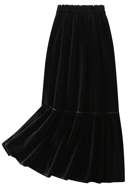 Black Patchwork Silk Velour Skirt Spring