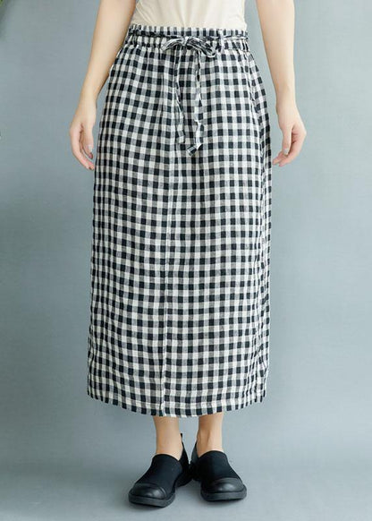 Black Plaid Pockets Fall Tie Waist Skirt