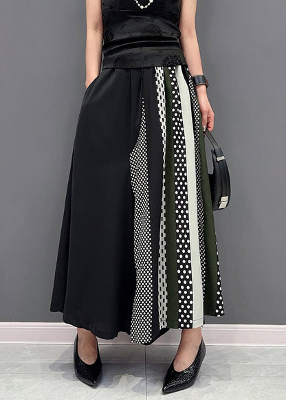 Black Pockets Print Patchwork Chiffon Wide Leg Pants Summer