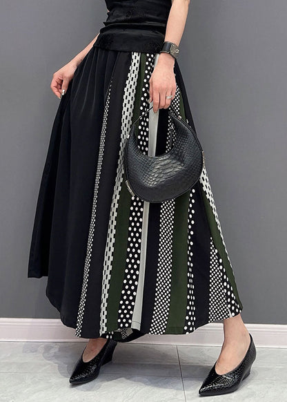 Black Pockets Print Patchwork Chiffon Wide Leg Pants Summer