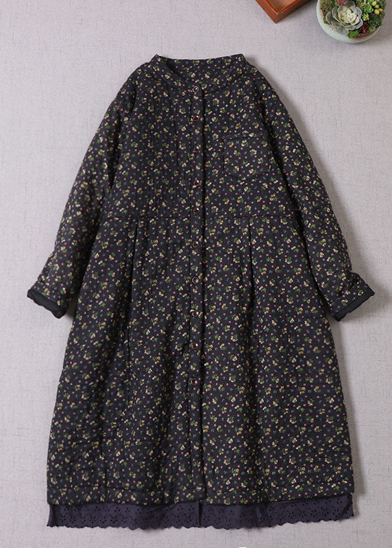 Black Print Fine Cotton Filled Winter Coats Winter