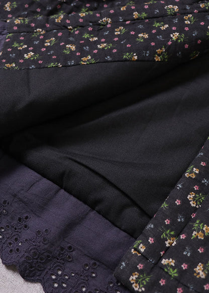 Black Print Fine Cotton Filled Winter Coats Winter