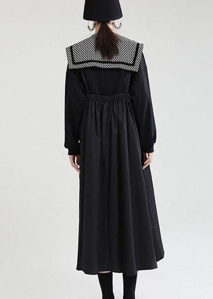 Black Print Patchwork Asymmetrical Design Zippered Fall Dress